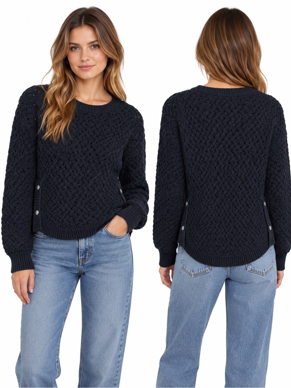 VENUS Black Open Knit Button Side Sweater Size Small NWOT